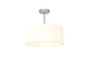 Baymont Polished Chrome 1 Light E27 Semi Flush With 40cm x 18cm Faux Silk Shade, Ivory Pearl/White Laminate