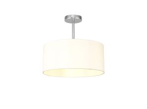 Baymont Polished Chrome 1 Light E27 Semi Flush With 40cm x 18cm Faux Silk Shade, Ivory Pearl/White Laminate