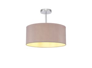 Baymont Polished Chrome 1 Light E27 Semi Flush With 40cm x 18cm Dual Faux Silk Shade, Taupe/Halo Gold