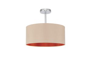 Baymont Polished Chrome 1 Light E27 Semi Flush With 40cm x 18cm Dual Faux Silk Shade, Antique Gold/Ruby