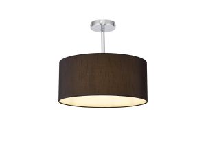 Baymont Polished Chrome 1 Light E27 Semi Flush With 40cm x 18cm Faux Silk Shade, Black/White Laminate