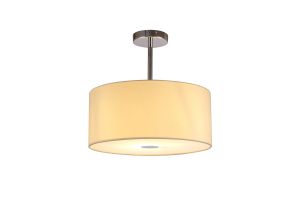 Baymont Polished Chrome 1 Light E27 Semi Flush With 40cm x 18cm Faux Silk Shade, Ivory Pearl/White Laminate & Frosted/PC Acrylic Diffuser