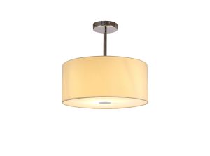 Baymont Polished Chrome 1 Light E27 Semi Flush With 40cm x 18cm Faux Silk Shade, Ivory Pearl/White Laminate & Frosted/PC Acrylic Diffuser