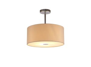 Baymont Polished Chrome 1 Light E27 Semi Flush With 40cm x 18cm Dual Faux Silk Shade, Nude Beige/Moonlight With Frosted/PC Acrylic Diffuser