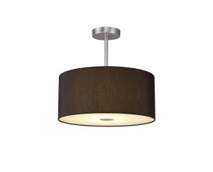 Baymont Polished Chrome 1 Light E27 Semi Flush With 40cm x 18cm Faux Silk Shade, Black/White Laminate & Frosted/PC Acrylic Diffuser