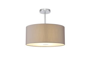 Baymont Polished Chrome 1 Light E27 Semi Flush With 40cm x 18cm Faux Silk Shade, Grey/White Laminate & Frosted/PC Acrylic Diffuser