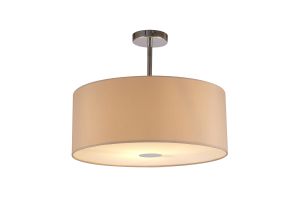 Baymont Polished Chrome 1 Light E27 Semi Flush With 50cm x 20cm Dual Faux Silk Shade, Nude Beige/Moonlight With Frosted/PC Acrylic Diffuser