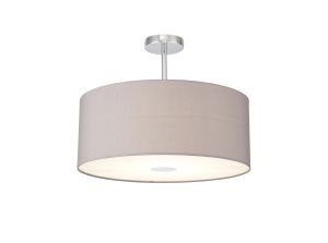 Baymont Polished Chrome 1 Light E27 Semi Flush With 50cm x 20cm Faux Silk Shade, Grey/White Laminate With Frosted/PC Acrylic Diffuser