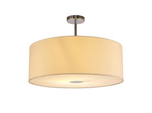 Baymont Polished Chrome 1 Light E27 Semi Flush With 60cm x 22cm Faux Silk Shade, Ivory Pearl/White Laminate With Frosted/PC Acrylic Diffuser