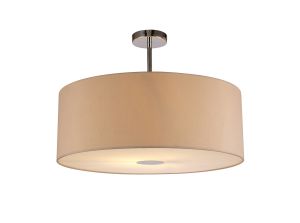 Baymont Polished Chrome 1 Light E27 Semi Flush With 60cm x 22cm Dual Faux Silk Shade, Nude Beige/Moonlight With Frosted/PC Acrylic Diffuser