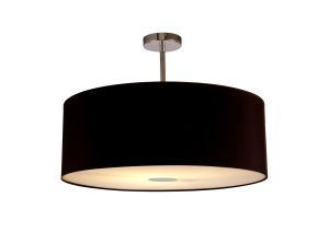 Baymont Polished Chrome 1 Light E27 Semi Flush With 60cm x 22cm Dual Faux Silk Shade, Black/Green Olive With Frosted/PC Acrylic Diffuser