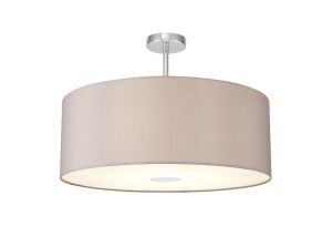 Baymont Polished Chrome 1 Light E27 Semi Flush With 60cm x 22cm Faux Silk Shade, Grey/White Laminate With Frosted/PC Acrylic Diffuser
