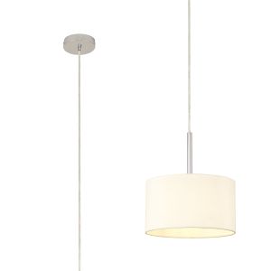 Baymont Polished Chrome 1 Light E27 Universal  Single Pendant With 30cm x 17cm Faux Silk Shade, Ivory Pearl/White Laminate