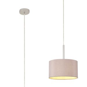 Baymont Polished Chrome 1 Light E27 Universal  Single Pendant With 30cm x 17cm Dual Faux Silk Shade, Taupe/Halo Gold