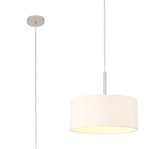 Baymont Polished Chrome 1 Light E27 Universal  Single Pendant With 40cm x 18cm Dual Faux Silk Shade, Nude Beige/Moonlight