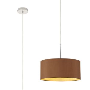 Baymont Polished Chrome 1 Light E27 Universal  Single Pendant With 40cm x 18cm Dual Faux Silk Shade, Raw Cocoa/Grecian Bronze