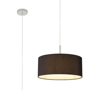 Baymont Polished Chrome 1 Light E27 Universal  Single Pendant With 40cm x 18cm Faux Silk Shade, Black/White Laminate