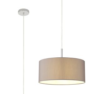 Baymont Polished Chrome 1 Light E27 Universal  Single Pendant With 40cm x 18cm Faux Silk Shade, Grey/White Laminate