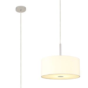 Baymont Polished Chrome 1 Light E27  Single Pendant With 40cm x 18cm Faux Silk Shade, Ivory Pearl/White Laminate With Frosted/PC Acrylic Diffuser