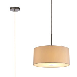 Baymont Polished Chrome 1 Light E27  Single Pendant With 40cm x 18cm Dual Faux Silk Shade, Nude Beige/Moonlight With Frosted/PC Acrylic Diffuser