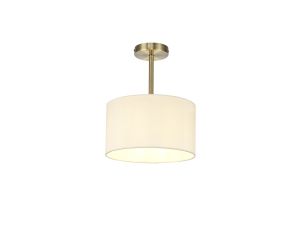 Baymont Antique Brass 1 Light E27 Semi Flush With 30cm x 17cm Faux Silk Shade, Ivory Pearl/White Laminate