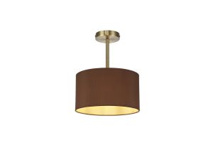 Baymont Antique Brass 1 Light E27 Semi Flush With 30cm x 17cm Dual Faux Silk Shade, Raw Cocoa/Grecian Bronze