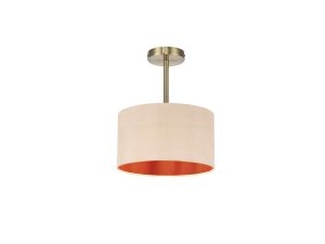 Baymont Antique Brass 1 Light E27 Semi Flush With 30cm x 17cm Dual Faux Silk Shade, Antique Gold/Ruby