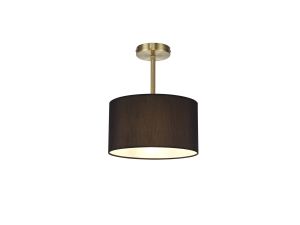 Baymont Antique Brass 1 Light E27 Semi Flush With 30cm x 17cm Faux Silk Shade, Black/White Laminate