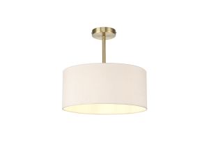 Baymont Antique Brass 1 Light E27 Semi Flush With 40cm x 18cm Dual Faux Silk Shade, Nude Beige/Moonlight