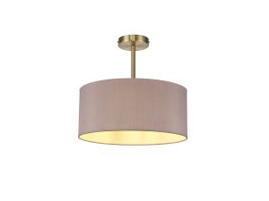 Baymont Antique Brass 1 Light E27 Semi Flush With 40cm x 18cm Dual Faux Silk Shade, Taupe/Halo Gold