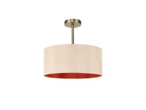 Baymont Antique Brass 1 Light E27 Semi Flush With 40cm x 18cm Dual Faux Silk Shade, Antique Gold/Ruby