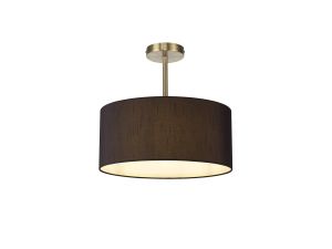 Baymont Antique Brass 1 Light E27 Semi Flush With 40cm x 18cm Faux Silk Shade, Black/White Laminate