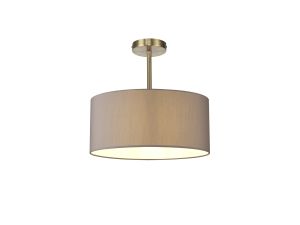 Baymont Antique Brass 1 Light E27 Semi Flush With 40cm x 18cm Faux Silk Shade, Grey/White Laminate