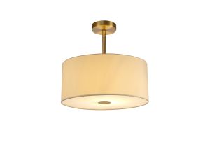 Baymont Antique Brass 1 Light E27 Semi Flush With 40cm x 18cm Faux Silk Shade, Ivory Pearl/White Laminate With Frosted/AB Acrylic Diffuser