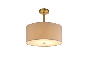 Baymont Antique Brass 1 Light E27 Semi Flush With 40cm x 18cm Dual Faux Silk Shade, Nude Beige/Moonlight With Frosted/AB Acrylic Diffuser
