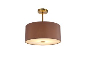 Baymont Antique Brass 1 Light E27 Semi Flush With 40cm x 18cm Dual Faux Silk Shade, Taupe/Halo Gold With Frosted/AB Acrylic Diffuser