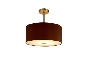Baymont Antique Brass 1 Light E27 Semi Flush With 40cm x 18cm Dual Faux Silk Shade, Raw Cocoa/Grecian Bronze With Frosted/AB Acrylic Diffuser