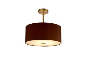 Baymont Antique Brass 1 Light E27 Semi Flush With 40cm x 18cm Dual Faux Silk Shade, Raw Cocoa/Grecian Bronze With Frosted/AB Acrylic Diffuser