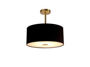 Baymont Antique Brass 1 Light E27 Semi Flush With 40cm x 18cm Dual Faux Silk Shade, Black/Green Olive With Frosted/AB Acrylic Diffuser