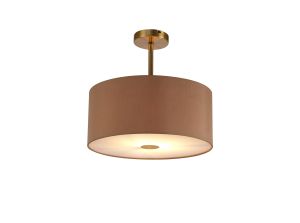 Baymont Antique Brass 1 Light E27 Semi Flush With 40cm x 18cm Dual Faux Silk Shade, Antique Gold/Ruby With Frosted/AB Acrylic Diffuser