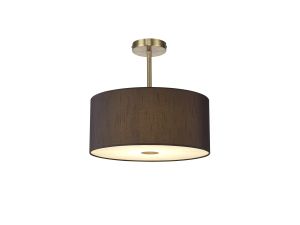 Baymont Antique Brass 1 Light E27 Semi Flush With 40cm x 18cm Faux Silk Shade, Black/White Laminate With Frosted/AB Acrylic Diffuser