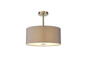 Baymont Antique Brass 1 Light E27 Semi Flush With 40cm x 18cm Faux Silk Shade, Grey/White Laminate With Frosted/AB Acrylic Diffuser