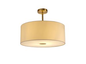 Baymont Antique Brass 1 Light E27 Semi Flush With 50cm x 20cm Faux Silk Shade, Ivory Pearl/White Laminate With Frosted/AB Acrylic Diffuser