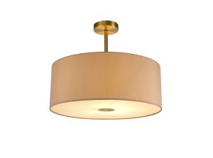 Baymont Antique Brass 1 Light E27 Semi Flush With 50cm x 20cm Dual Faux Silk Shade, Nude Beige/Moonlight With Frosted/AB Acrylic Diffuser