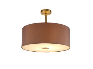 Baymont Antique Brass 1 Light E27 Semi Flush With 50cm x 20cm Dual Faux Silk Shade, Taupe/Halo Gold With Frosted/AB Acrylic Diffuser