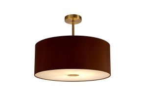 Baymont Antique Brass 1 Light E27 Semi Flush With 50cm x 20cm Dual Faux Silk Shade, Raw Cocoa/Grecian Bronze With Frosted/AB Acrylic Diffuser