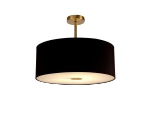 Baymont Antique Brass 1 Light E27 Semi Flush With 50cm x 20cm Dual Faux Silk Shade, Black/Green Olive With Frosted/AB Acrylic Diffuser