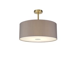 Baymont Antique Brass 1 Light E27 Semi Flush With 50cm x 20cm Faux Silk Shade, Grey/White Laminate With Frosted/AB Acrylic Diffuser