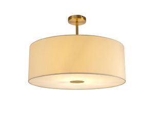 Baymont Antique Brass 1 Light E27 Semi Flush With 60cm x 22cm Faux Silk Shade, Ivory Pearl/White Laminate With Frosted/AB Acrylic Diffuser