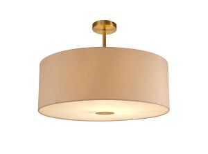 Baymont Antique Brass 1 Light E27 Semi Flush With 60cm x 22cm Dual Faux Silk Shade, Nude Beige/Moonlight With Frosted/AB Acrylic Diffuser